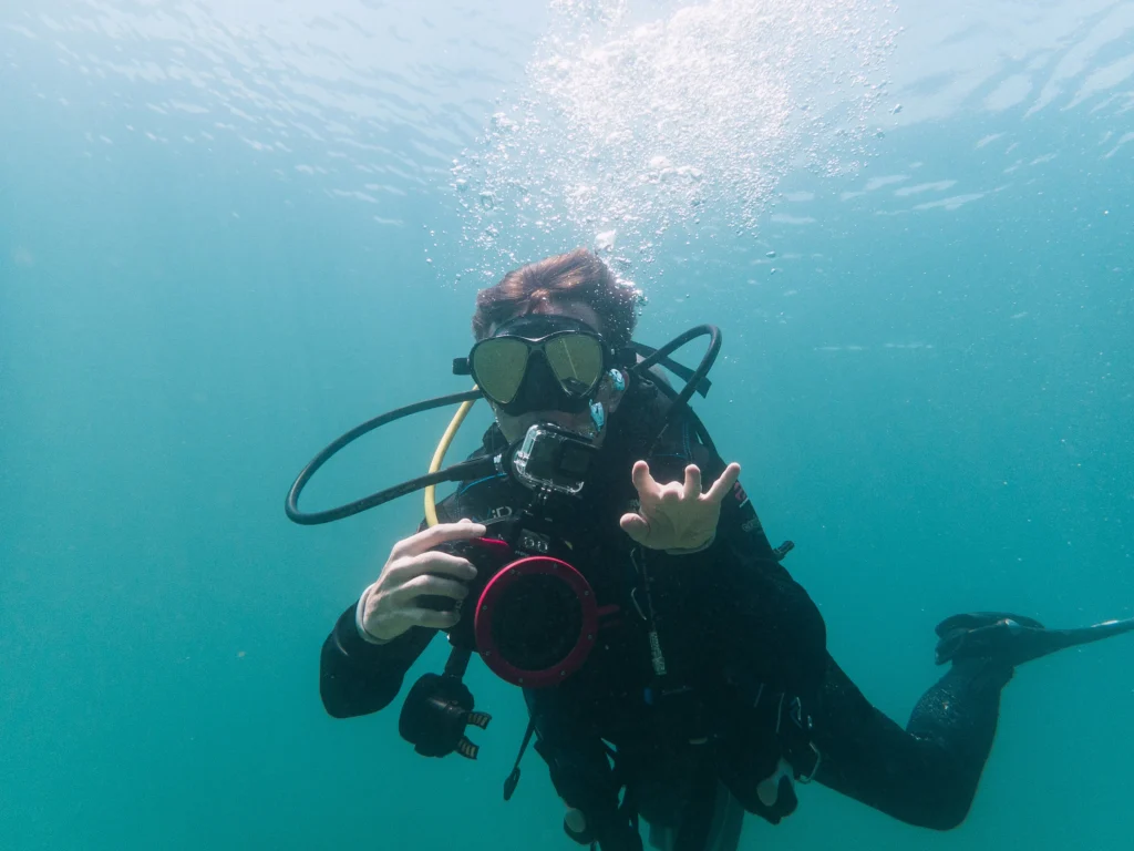 Underwater photo of scuba divers.