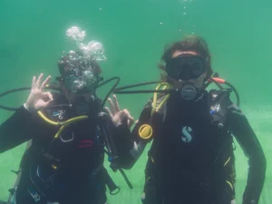 Underwater photo of scuba divers.